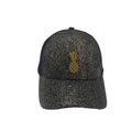 Custom 6-Panel Embroidered Pineapple Baseball Cap Glitter Rhinestone and Sequin Trucker Hat with 3D Mesh Fabric