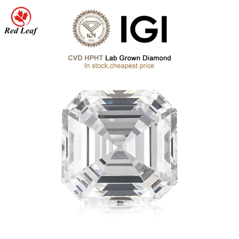 Redleaf IGI Certified Lab-Grown 1CT & 2CT Asscher Cut DEF VVS Clarity Real Diamond Jewelry Princess Cut Factory Price