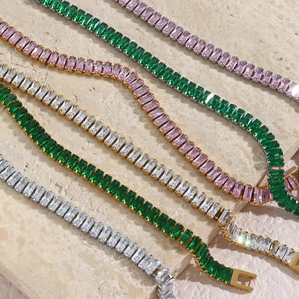 Colorful Zircon Chain Bracelet Christmas Jewelry Gift for Women Gold Plated Stainless Steel Jewelry