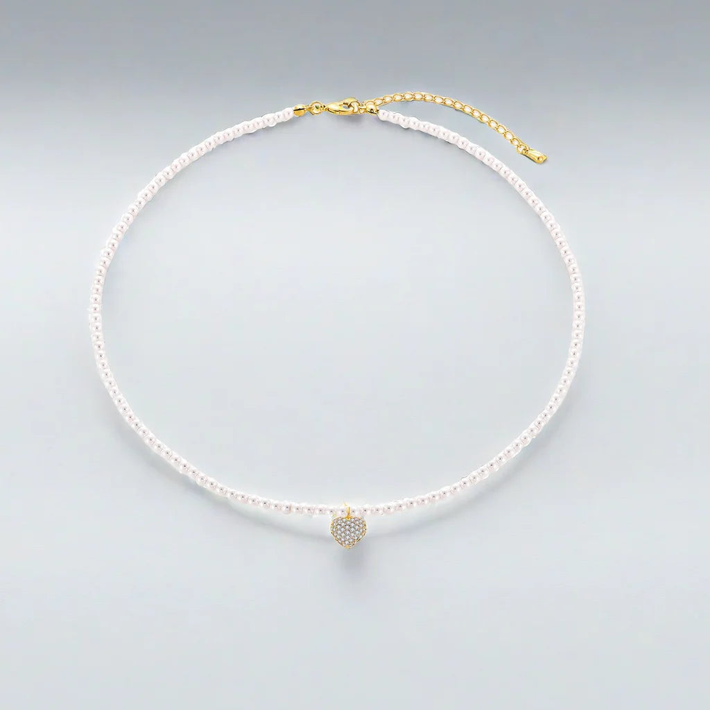 QX CUSTOM OEM Fine Jewelry 18K Gold Plated 925 Sterling Silver Cubic Zirconia Gemstones Freshwater Pearl Women Heart Necklaces