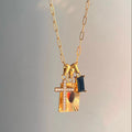 2025 Dazan Ins18k Gold Plated Three Different Pendants Detachable Devil Style 5a Zircon Cross Square Pendant Necklace