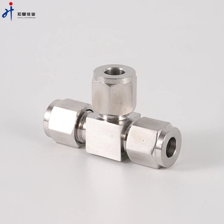 SS 316L Tube Fittings Dual Ferrules Type Tube Union Tees for Nontoxic Liquid