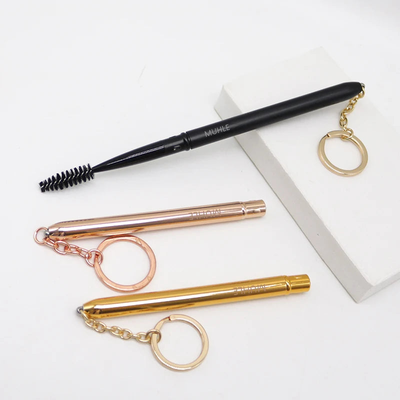 Retractable Keychain Spoolie Lash Makeup Brush with case Eyelash Extensions Mascara Wands