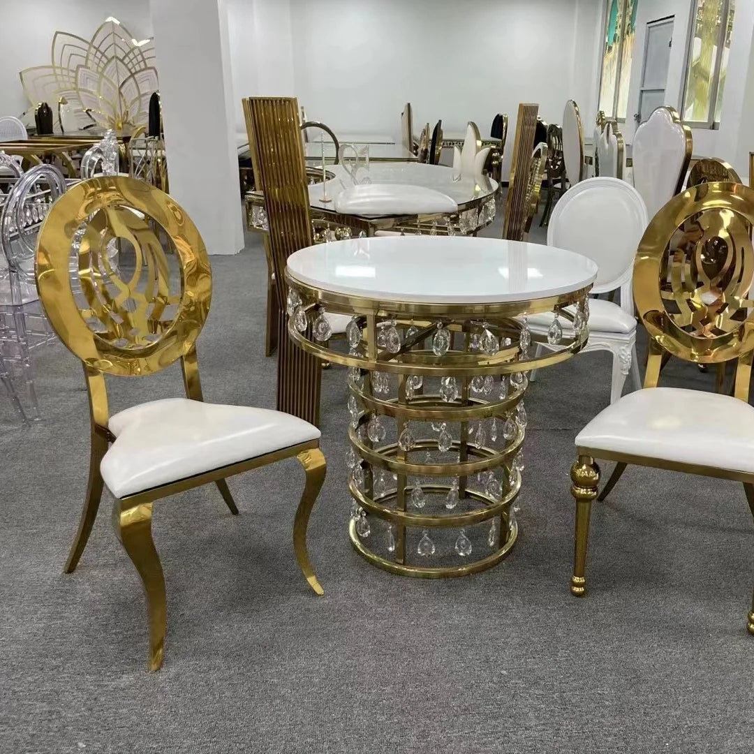 Modern Luxury Gold Hotel Dining Chair with High Back Velvet Cushion Stainless Steel New Model for Outdoor Wedding Banquets Sale