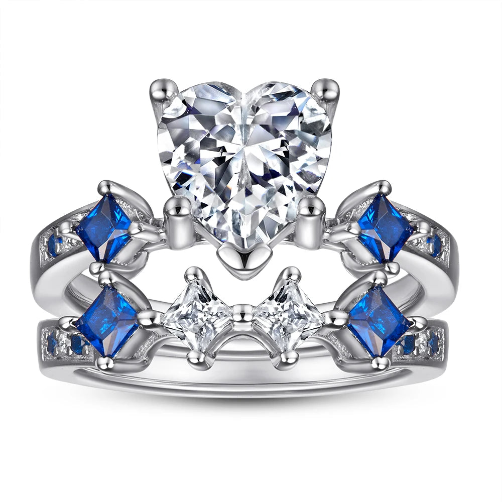 925 Sterling Silver Jewelry Custom Heart Cut Rhodium Plated White Zirconia Tarnish Resistant Ring Gifts for Women Wholesale