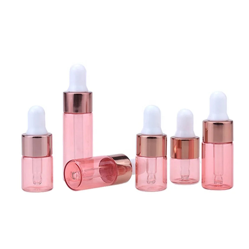 1ml 2ml 3ml 5ml 10ml Mini Small Travel Glass Vial Serum Sample Container Rose Gold Sample Dropper Bottle