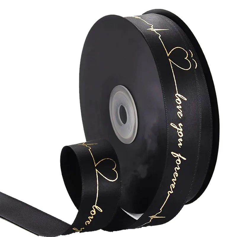 Custom Logo Gold Foil Printed Double Face 2 Inch Solid Color Satin Fabric Ribbon Recycled Silk for Gift Wrap