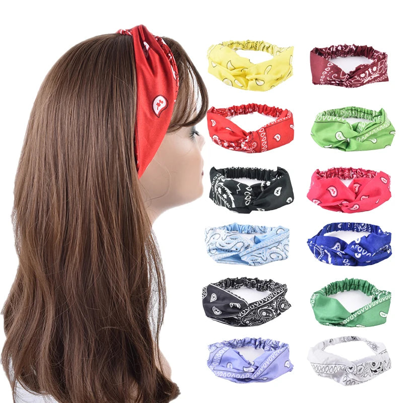 New Sports Headband Fashion Cashew Flower Band Elastic Headband Unisex Notted Cross Hair Bands Elegant Headwear Hair Accessories