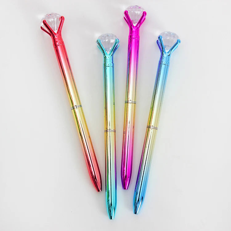 Wholesale Big Diamond 0.7mm Ballpoint Pens Colorful Gradient Crystal Plastic with Logo Office Stationery Gift Writing Tool