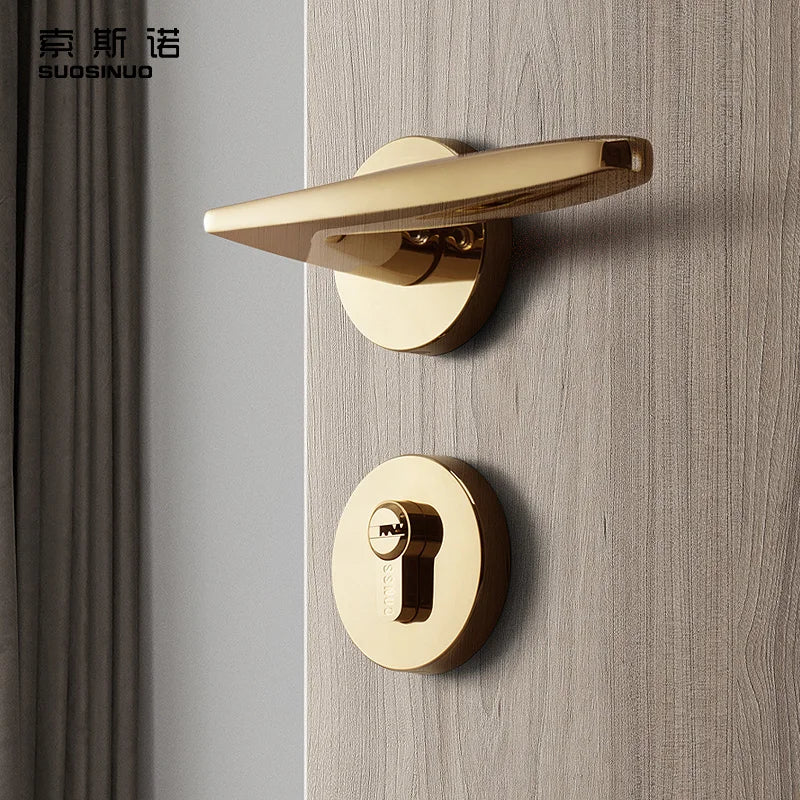 Nordic Style Modern Design PVD Gold Finish Zinc Alloy Lock Door Set with Handles