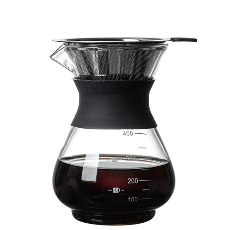 200ml/400ml Capacity Handmade Borosilicate Heat Resistant Glass Coffee Maker with 304 Stainless Steel Filter