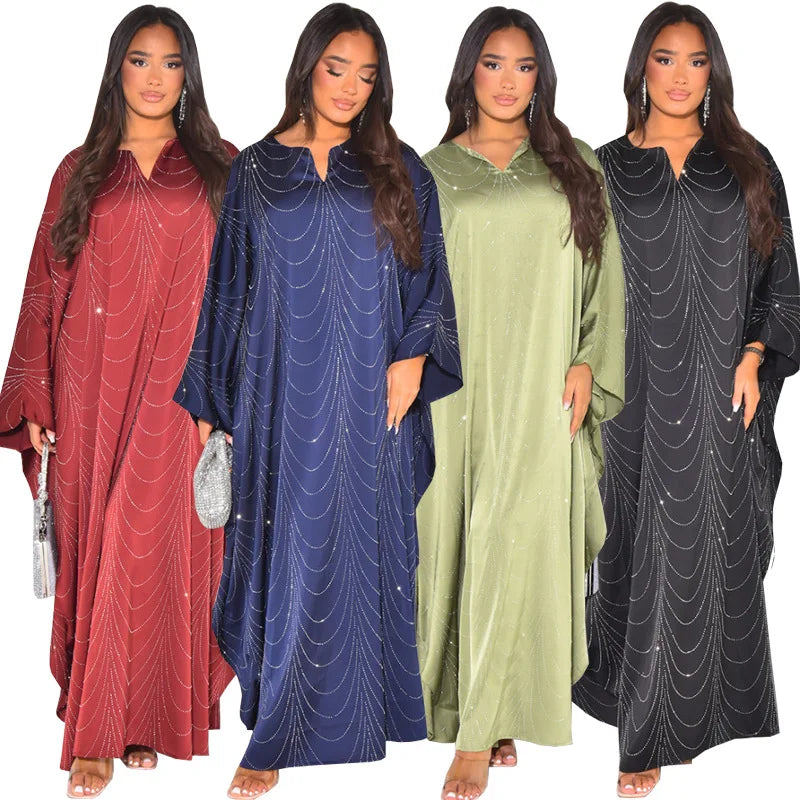 Modest2025 Spring Summer New Women's Fashion Loose Hot Diamond Abaya Robe Dress Crepe Outer for Muslim Women