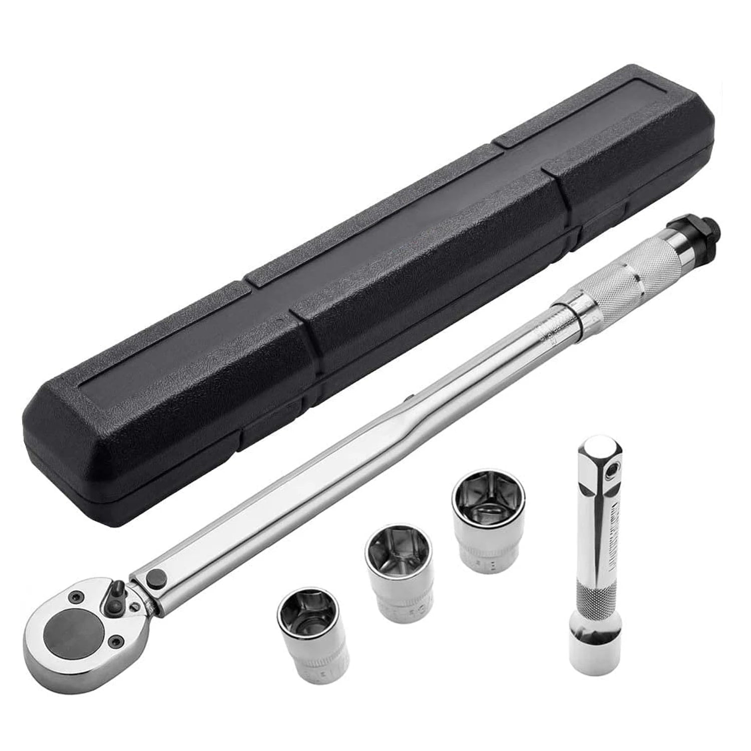 YUHANG 1/2-Inch Drive Click Torque Wrench 17+19+21 Nuzzles Extension Rod 10~150 Ft./lb. 13.6~203.5 N/m for DIY OEM Customization