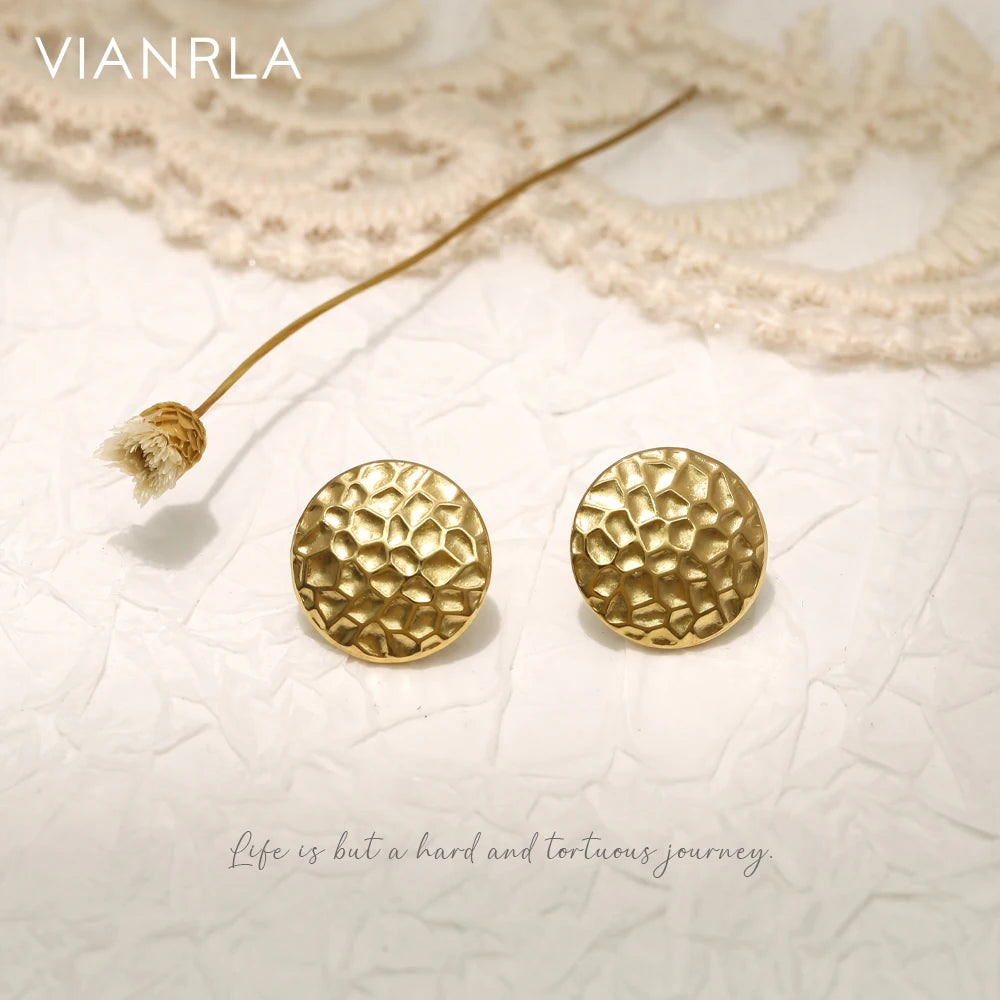 VIANRLA New Arrival Irregular Pattern Circular Stud Earrings Special Design Stainless Steel Earrings Women Fashion Jewelry