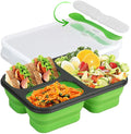 BPA Free 3 Compartments Foldable Food Storage & Container Eco Friendly Collapsible Silicone Bento Lunch Box for Kids With Lids