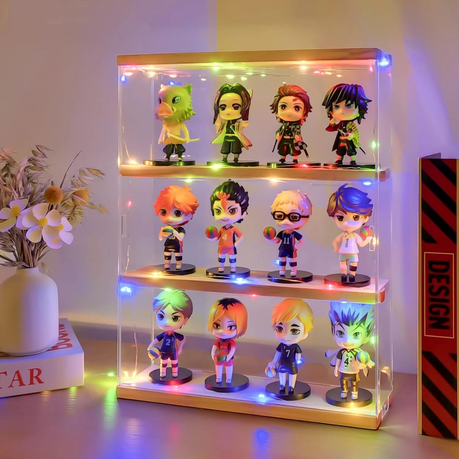 Clear Acrylic Display Case Stand with Wood Base  Wall Mount Showcase Dustproof Organizer Box for Collectibles