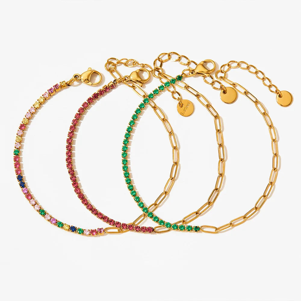 18K PVD Gold Plated Fashion Jewelry Stainless Steel Zircon Bracelets Bangles Paper Clip Inlaid Zircon Tennis Bracelets Women