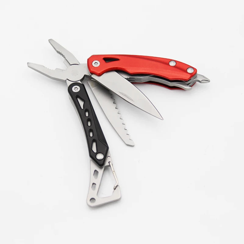 Bicolor Red-Black Foldable Multitool Pliers Wrench Blade Screwdriver Carabiner for Home Small Repair (Stainless Steel OEM