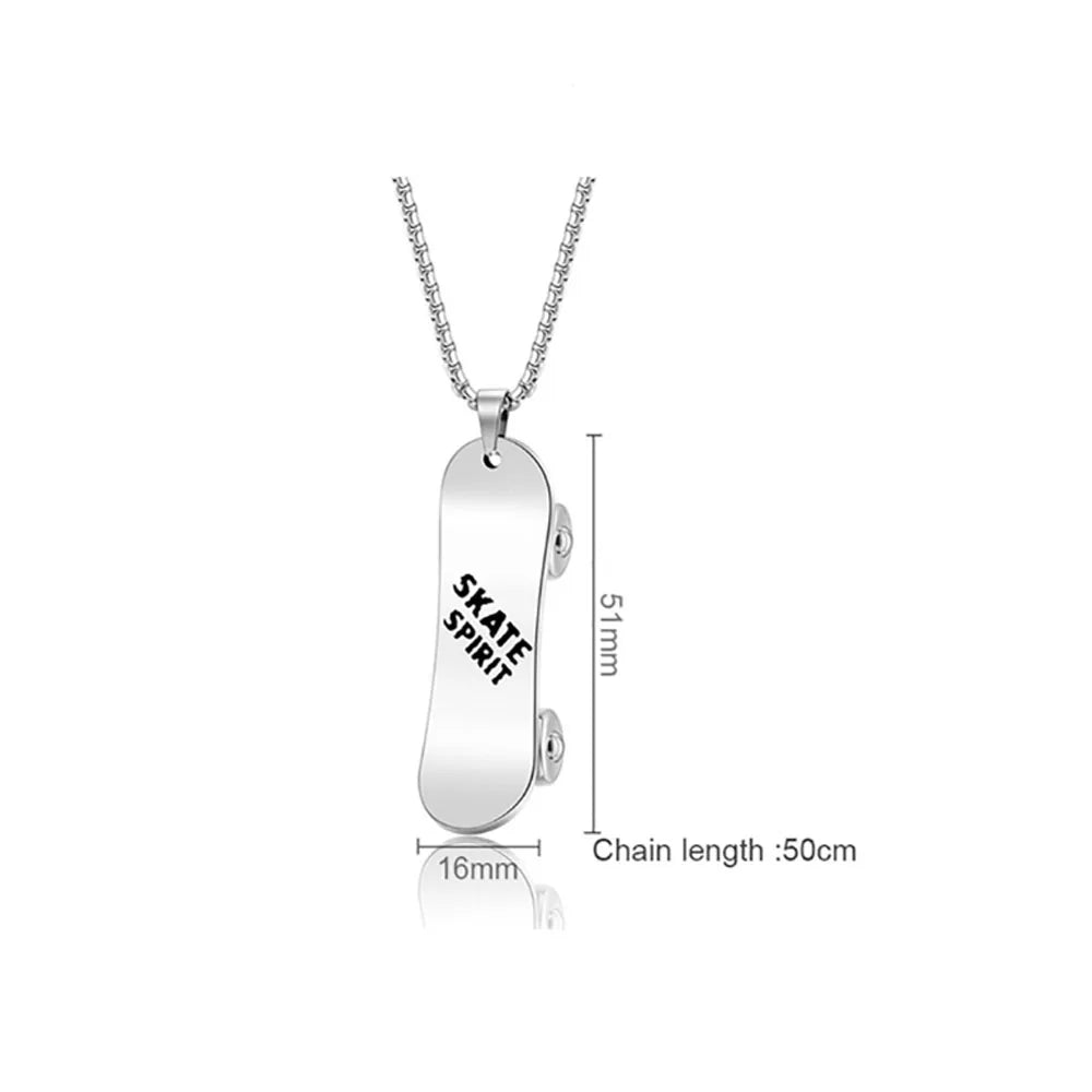 Stainless Steel Hip Hop Skateboard Pendant Necklace for Girl and Boy 20 Inches Chain Custom Engraving Printing Jewelry
