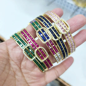 BC2129 18k Gold Plated Ladies CZ Belt Buckle Bangle Bracelet CZ Stacking Bangle Bridal Bridesmaid Gift Gold Cuff Bangle