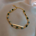 SC Gold Plated Charm Bracelets Vintage Women Chain Bracelet Green Resin Cobblestone Bracelet Jewelry