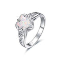 Fashion Jewelry 925 Sterling Silver Rhodium Plated Heart White Opal Angel Wing Ring for Women