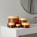 Custom Luxury Nature 15g-100g Frosted Amber Glass Jar with Wooden Bamboo Lid Candle Container for Cosmetics Cream