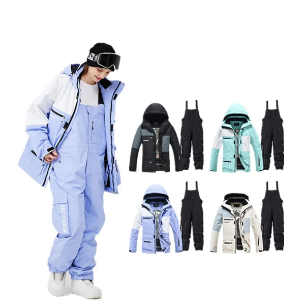 Wholesale Outdoor Winter Warm Thick Ski Jacket Ski Pants Waterproof Windproof Couples Ski Hoodie Suit for Men Women