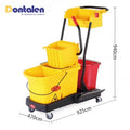 Dontalen Commercial Hotel Yellow Cleaning Trolley Doorman Service Trolley Plastic Cleaning Squeeze Mop Bucket With Wringer