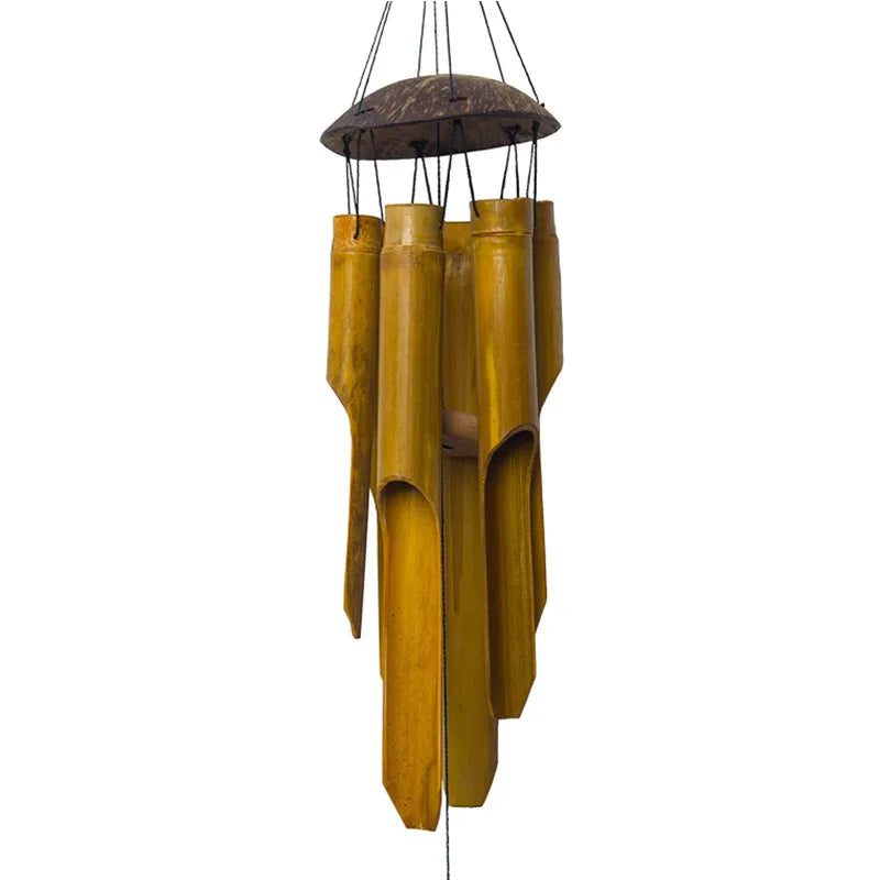 Garden Patio Indoor Decor Outdoor Sound Healing Handmade Half Coconut Wood Top Memorial Sympathy Bamboo Wind Bell Chimes