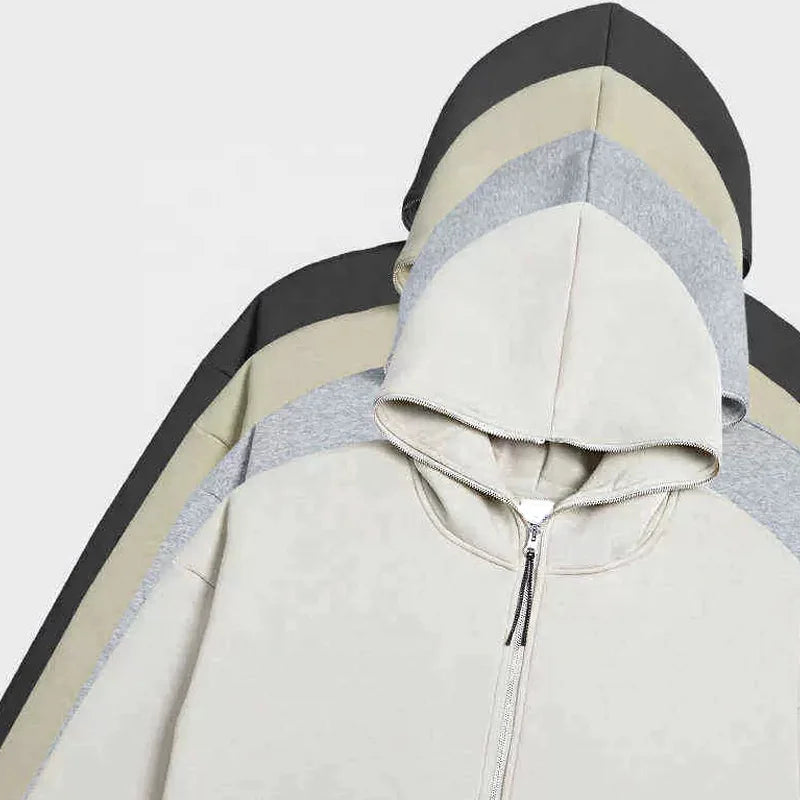 Custom Logo Blank 100% Cotton France Terry Men Full Face Zip up Hoodies Streetwear Heavyweight Full Face Zip up Hoodies