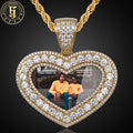 Factory Wholesale Jewelry 40mm Brass 5A Zircon Diamond Iced Out Heart Custom Picture Pendant Photo Necklace