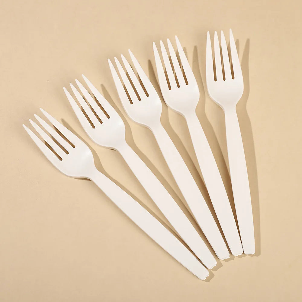 Health Cornstarch Cutlery Disposable 7 Inch Degradable High Temperature Resistance  Cornstarch Cutlery Compostable Spoon Fork
