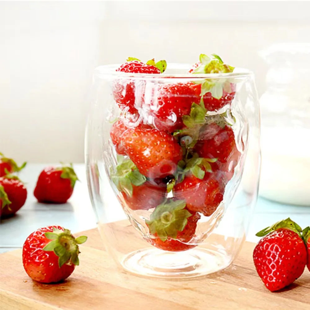 Eco-friendly Insulated Reusable Fruit Shaped Clear Double Wall Glass up Coffee Mugs Drinking Glass Tea Cups