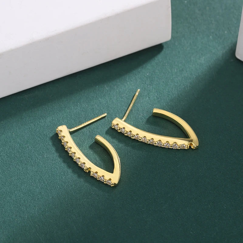 Hot Selling Jewelry High End Design Personality Earrings S925 Sterling Silver Gold Plated Zircon Stud Earrings for Women
