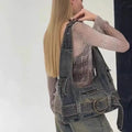 Women's Denim Bag Vintage Blue Jean Purse and Handbags Denim Punk Women Shoulder Handbags