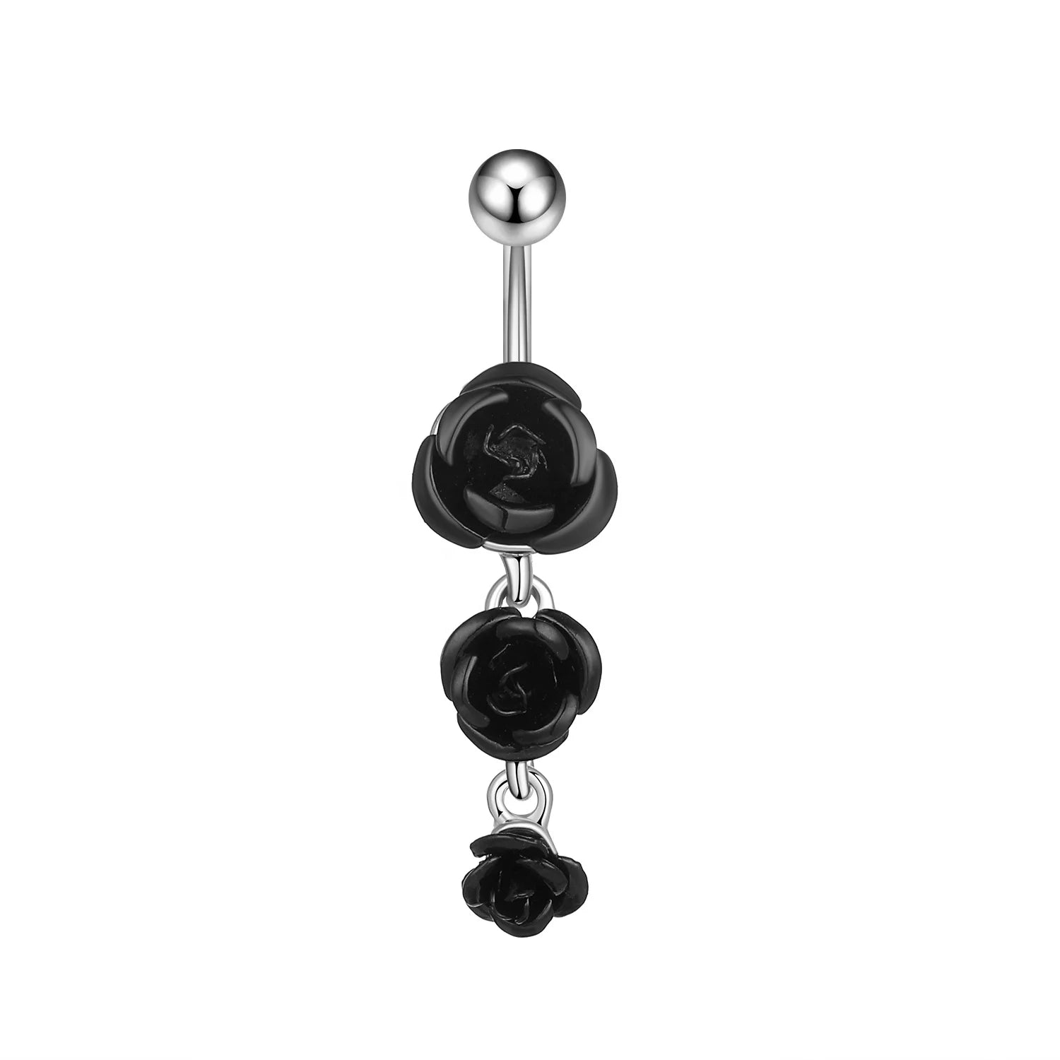 Unisex Wedding Engagement Beach Belly Button Ring Jewelry Black Flower Zinc Alloy Silver Plated Trendy Body Abdominal Piercing