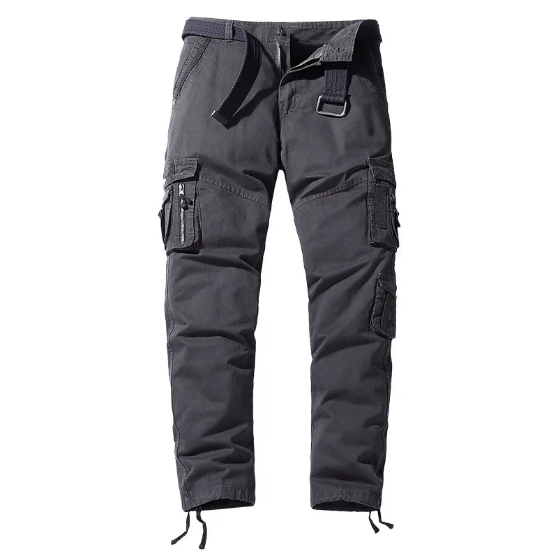 Fashion Custom Logo Men Multi-Pocket Camo Casual Pants 100% Cotton Garment Dyed Straight Tube Sports Black Cargo Chinos High