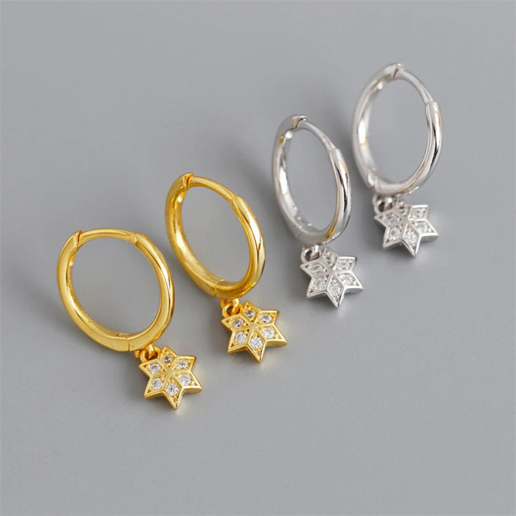 New Trendy Six-pointed Star 18k Gold 925 Sterling Silver Fashion Hexagon Hoop Earring For Women