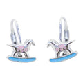 ZHILIAN Cute Blue Cartoon Jewelry  S925 Sterling Silver Trojan Horse Hoop Earring