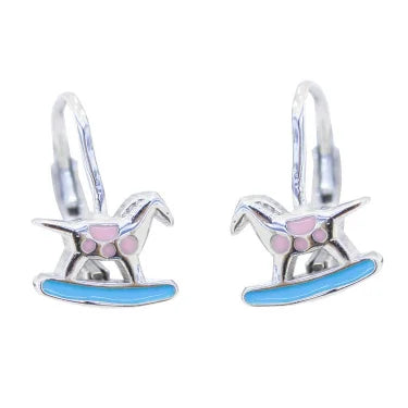 ZHILIAN Cute Blue Cartoon Jewelry  S925 Sterling Silver Trojan Horse Hoop Earring