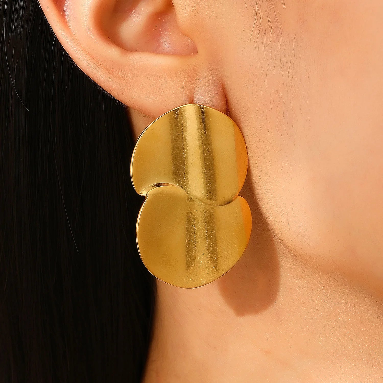 Fenyi Wholesale Stainless Steel 18k Gold Plated Retro Glossy Geometric Non-Fading Fashion Earrings