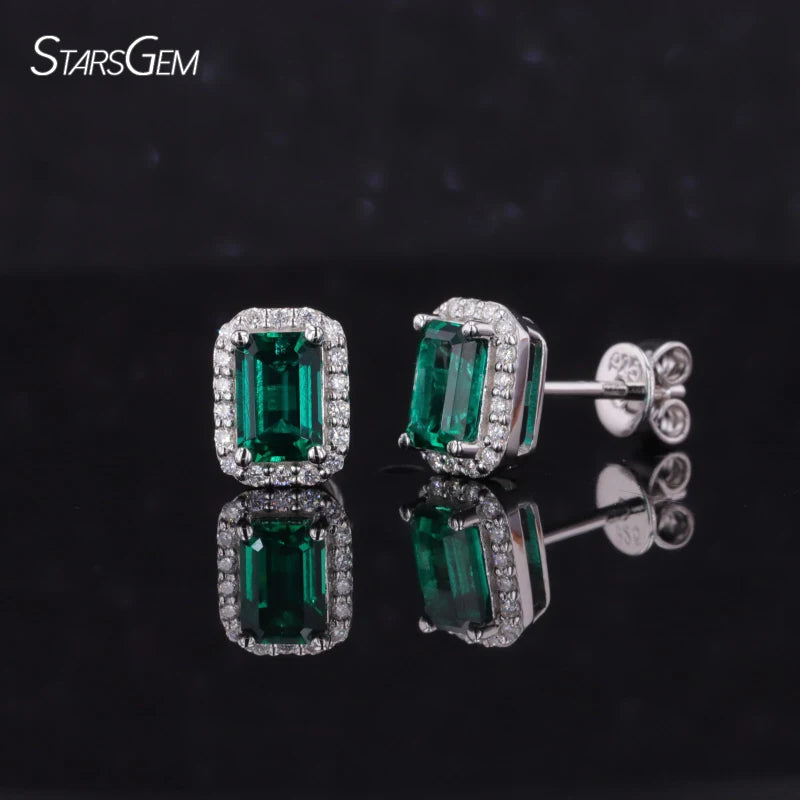 Wholesale Jewelry 925 Sterling Silver Lab Grown Zambian Emerald With Moissanite Gemstone Stud Earrings
