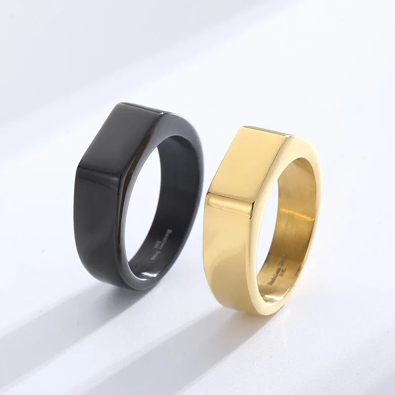 Fashion Luxury Quality Paired Jewelry Sets Gold Plated Rectangle Smooth Signet-Ring Men'S Minimalist Gift