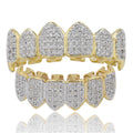 GRILLZ Iced Out Fangs Teeth Grillz Jewelry AAA Zircon Mouth Teeth Grillz Caps Top & Bottom Grill Set Men Women