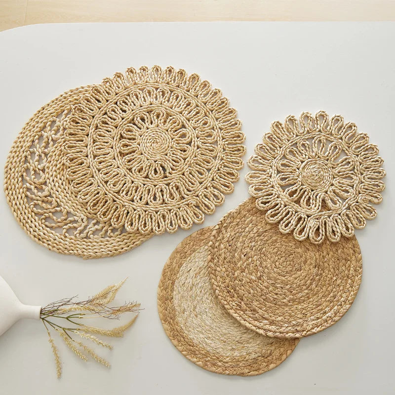 Customized Woven Round Placemat Wicker Placemat Circle Rattan Placemats Farmhouse Boho Braided Natural Water Hyacinth Place Mats
