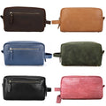 Custom Brown Genuine Leather Zipper Large Capacity Bathroom Makeup Travel Storage Bag for Men's Cosmetic