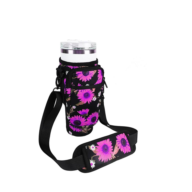 Custom Logo Canvas Waterproof Thermal Insulated Cup Covers Customized Color Floral Design-Fashion Style Water Bottle Sleeve