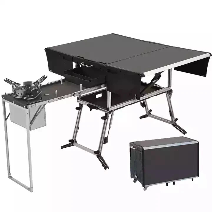 5-8 Person Outdoor Camping Kitchen Stand Foldable Picnic Table Folding Mesa De Camping Table With Cup Holder and Cookware Set