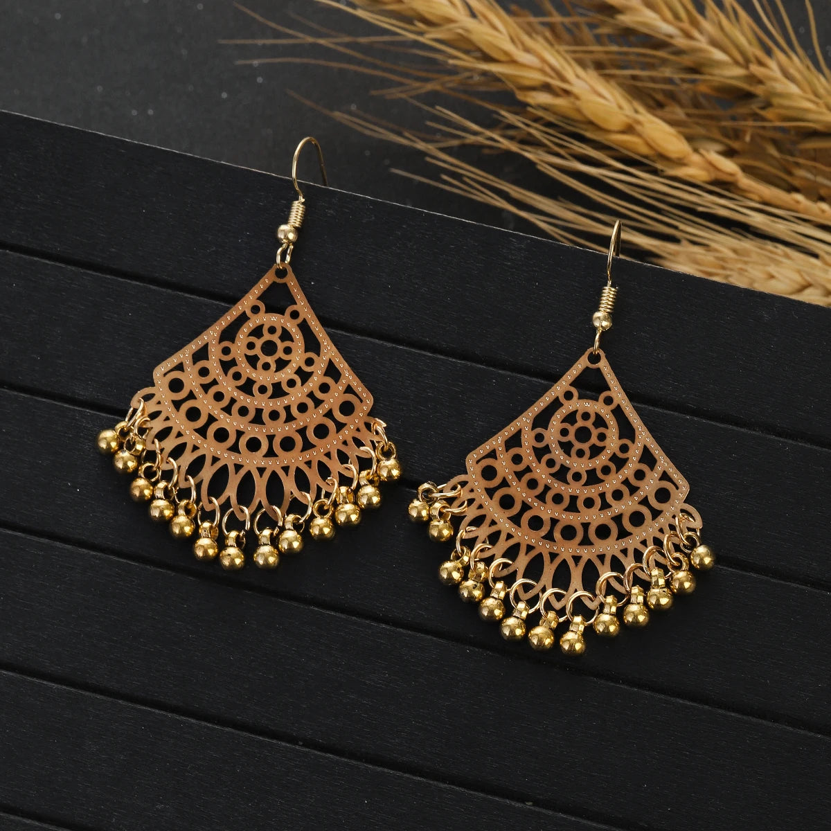 Vintage Gold Silver Color Metal Dangle Hollow Earrings for Women Geometric Carved Ethnic Earring for Indian Jewellery